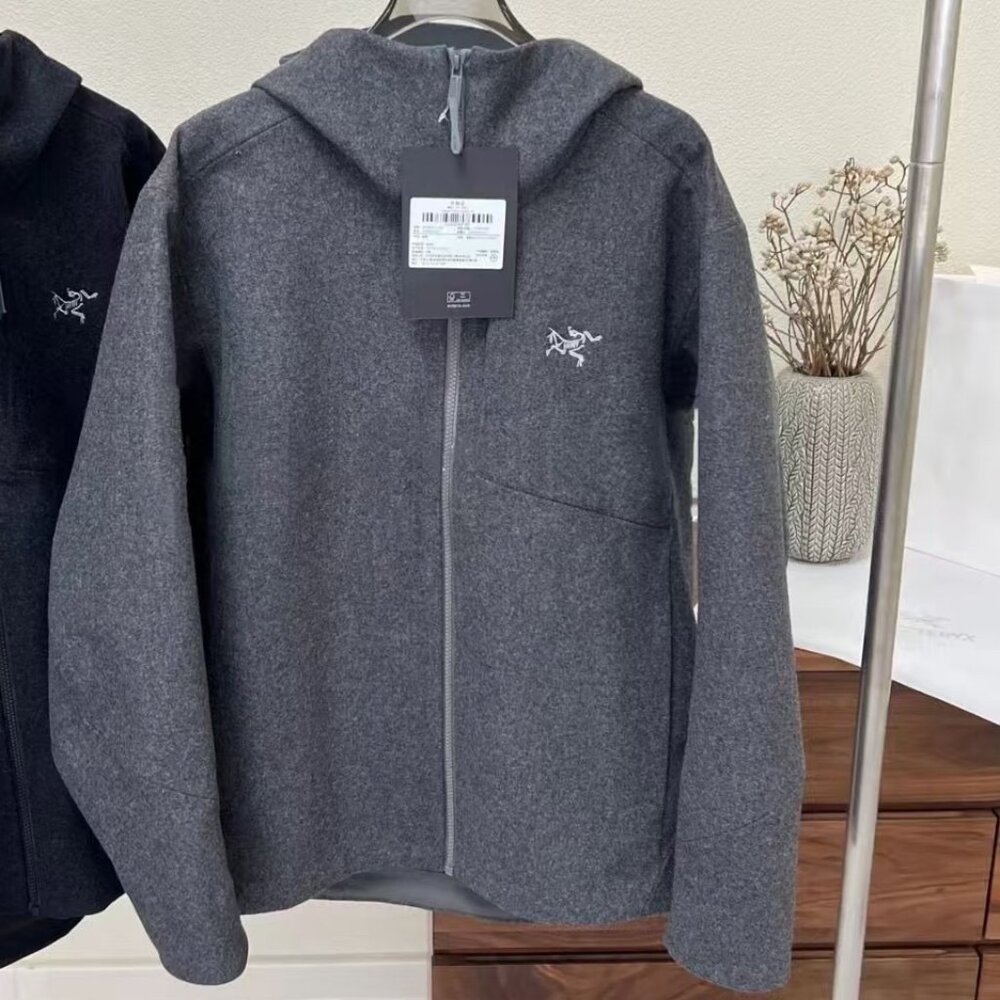 Arc'teryx Sawyer Wool Hoody in black, made with Merino wool.